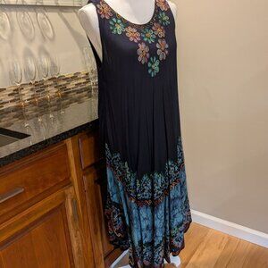Vintage Asymmetrical flowing Shoreline Dress Cover Up with Embroidery Tie Dye